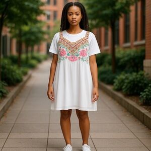 Sand & Spirit Dress Mini White Embroidered Halter Cotton Tropical Medium
